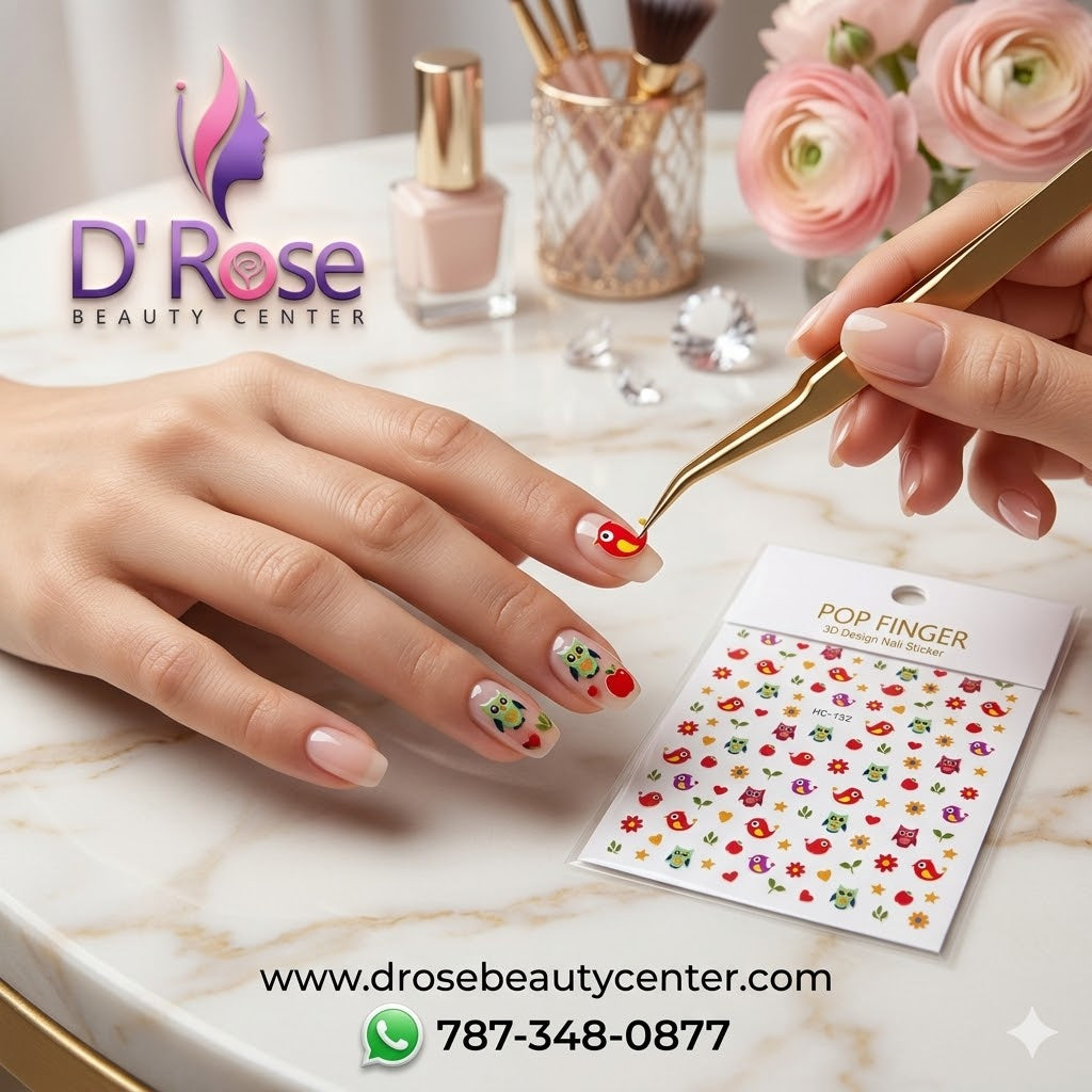 Pop Finger 3D Design Nail Stickers HC-152 – Búhos, Pájaros, Flores y Corazones