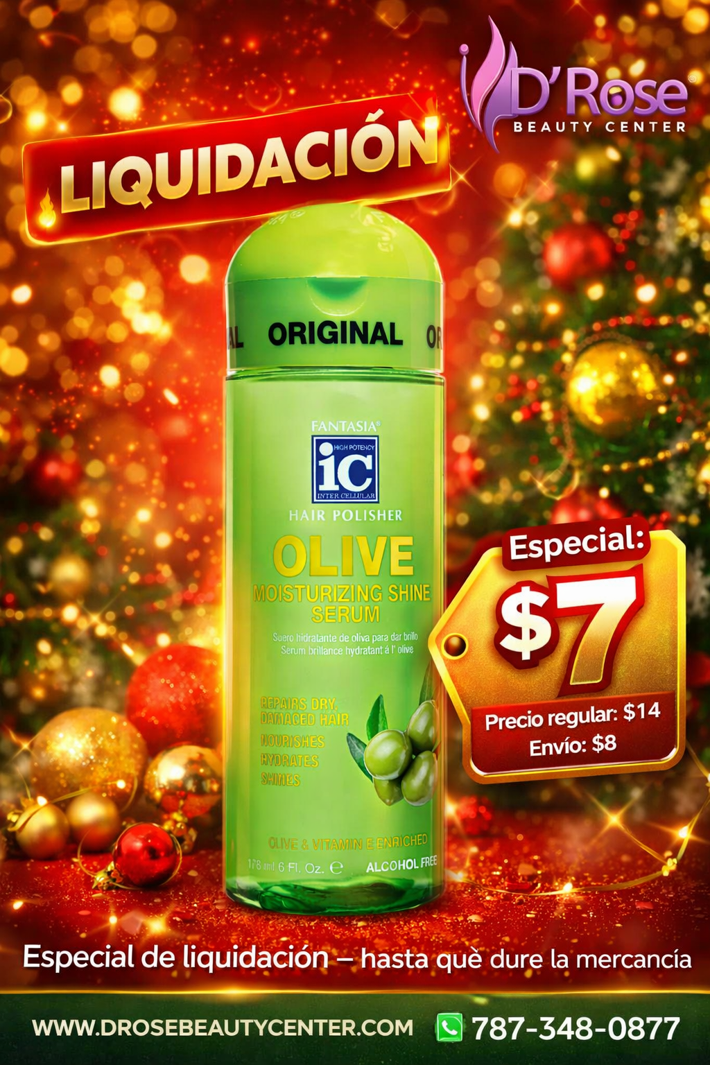 💚✨ IC Fantasia Hair Polisher Olive Moisturizing Shine Serum 6 oz – Nutrición y Brillo Natural ✨💚