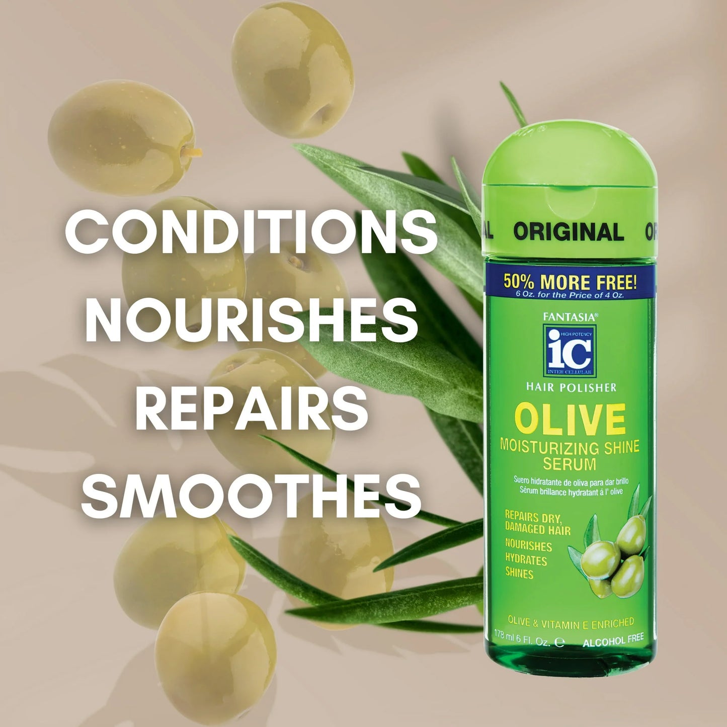 💚✨ IC Fantasia Hair Polisher Olive Moisturizing Shine Serum 6 oz – Nutrición y Brillo Natural ✨💚