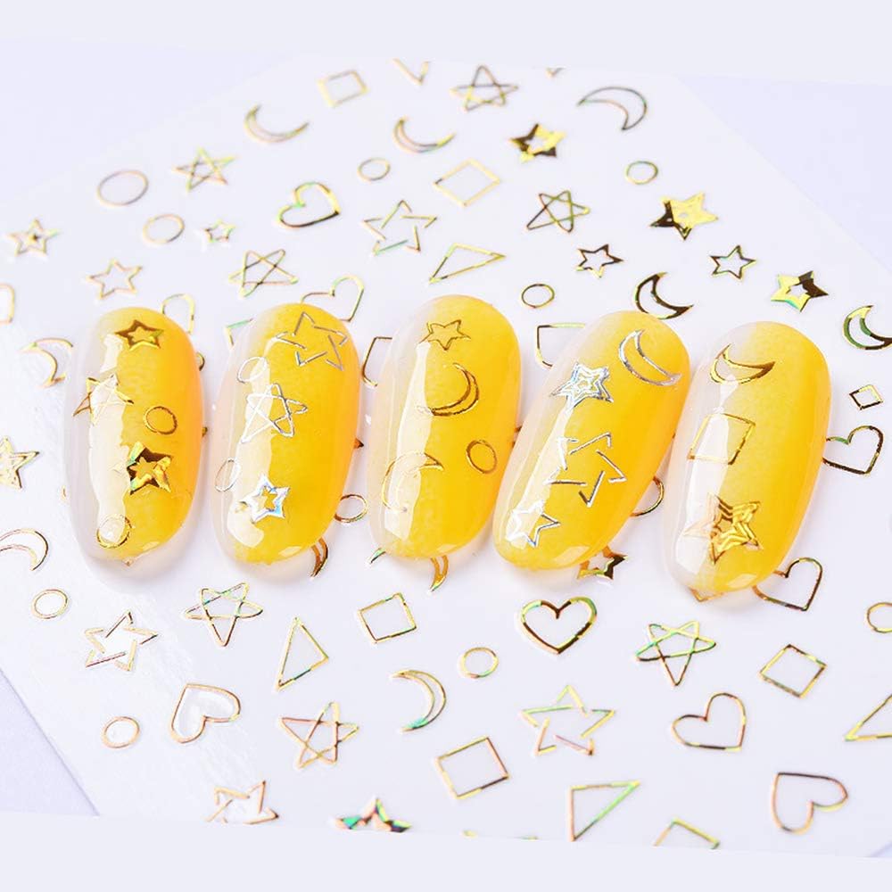 Joyful Nail Stickers 3D Dorados de Estrellas, Lunas y Corazones JO-1168