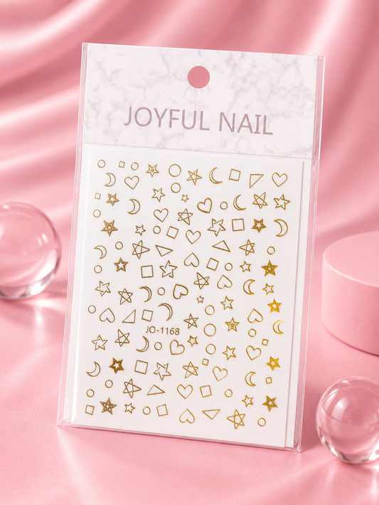 Joyful Nail Stickers 3D Dorados de Estrellas, Lunas y Corazones JO-1168