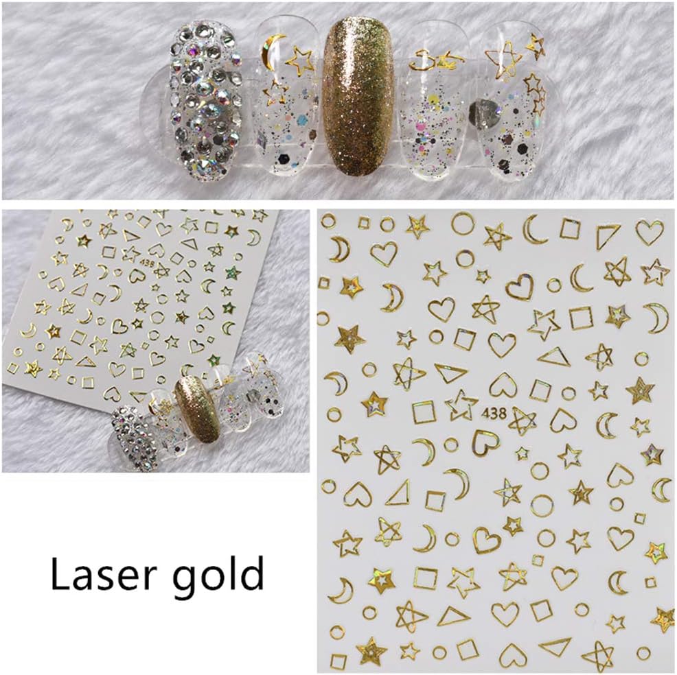 Joyful Nail Stickers 3D Dorados de Estrellas, Lunas y Corazones JO-1168