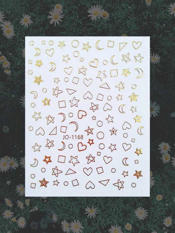 Joyful Nail Stickers 3D Dorados de Estrellas, Lunas y Corazones JO-1168