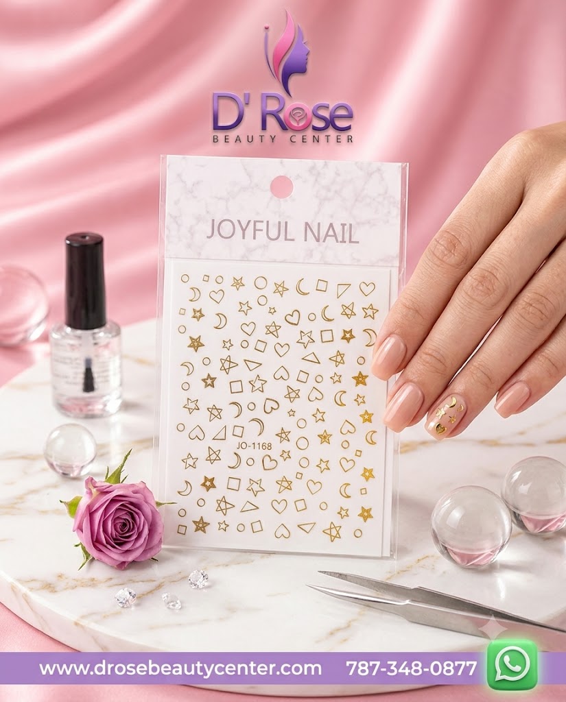 Joyful Nail Stickers 3D Dorados de Estrellas, Lunas y Corazones JO-1168