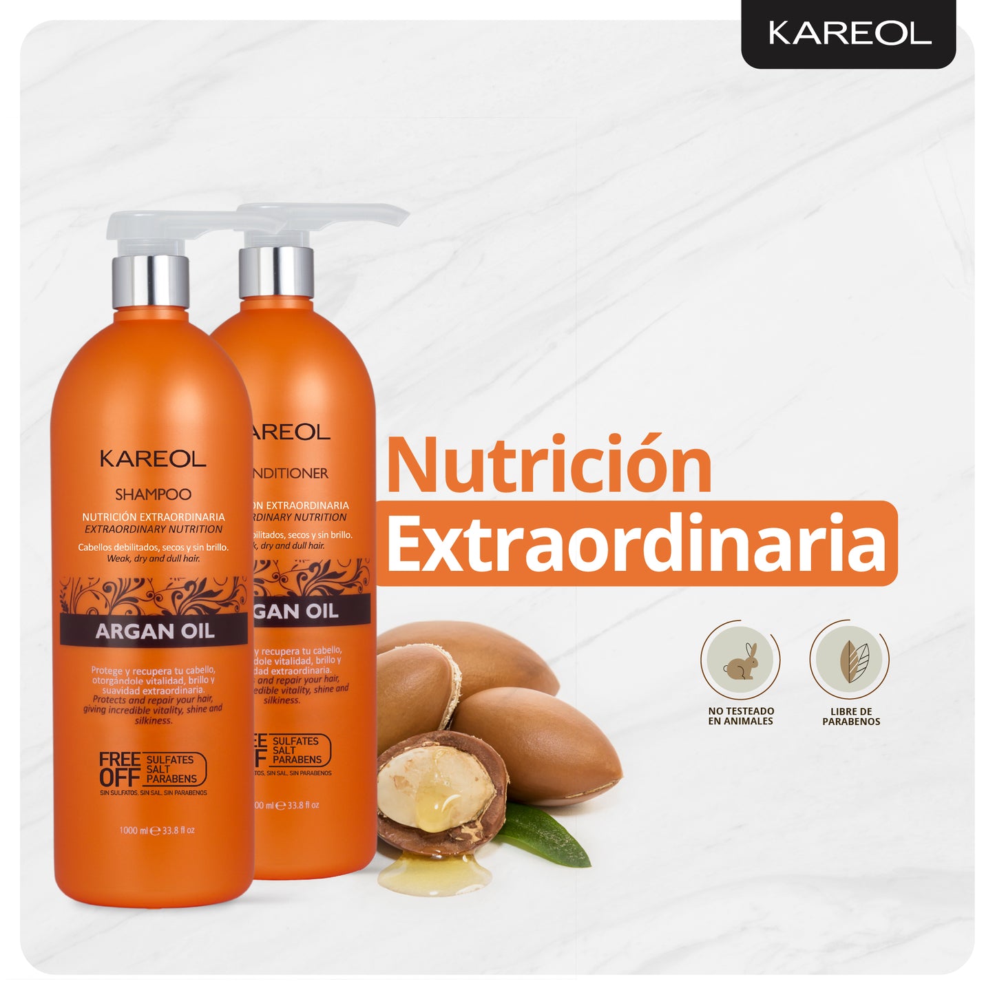 Kareol Argan Oil Kit 2 Piezas Shampoo y Acondicionador 1L