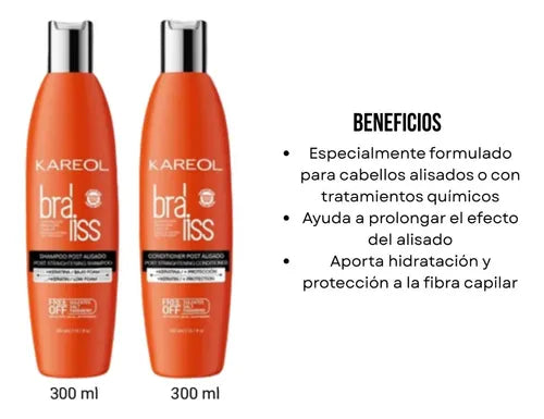 KAREOL BRALISS SHAMPOO + ACONDICIONADOR POST ALISADO 10.1OZ + KIT LACEADOR 2OZ KIT 3PZ