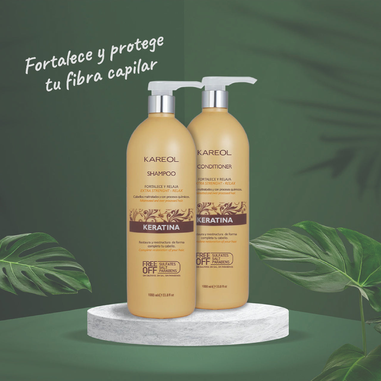 Kareol Keratina Kit 2 Piezas Shampoo y Acondicionador 1L para Cabello Seco y Dañado