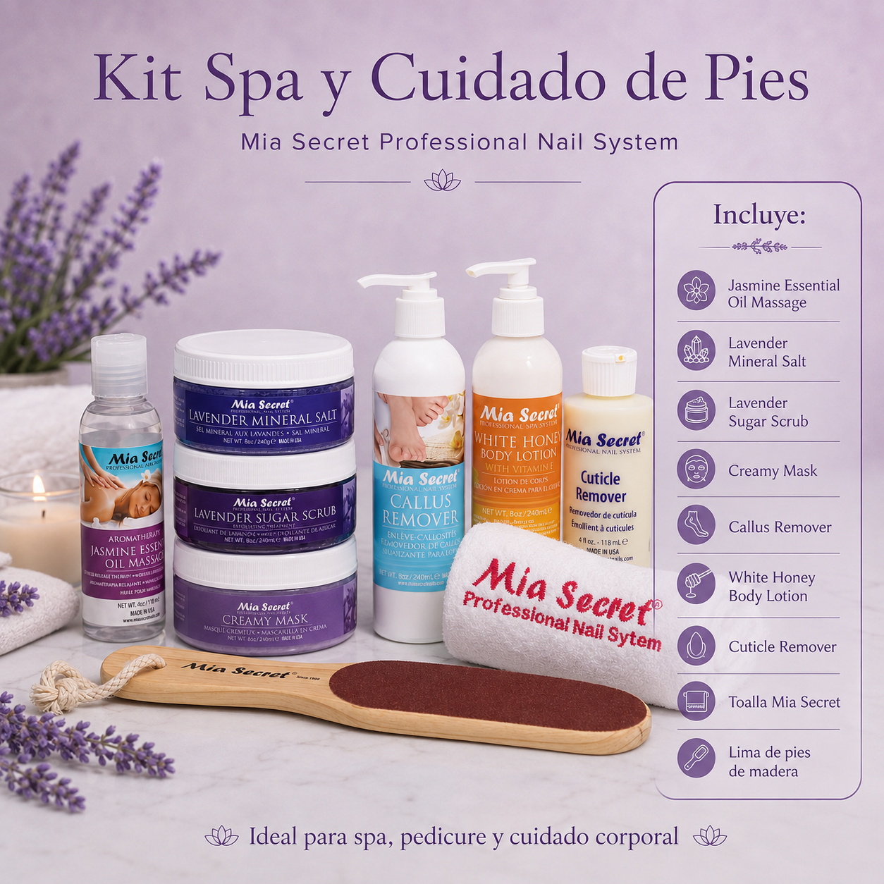 Mia Secret Lavender SPA Kit 9 Piezas KIT-SPA-L – Pedicure y Spa Profesional