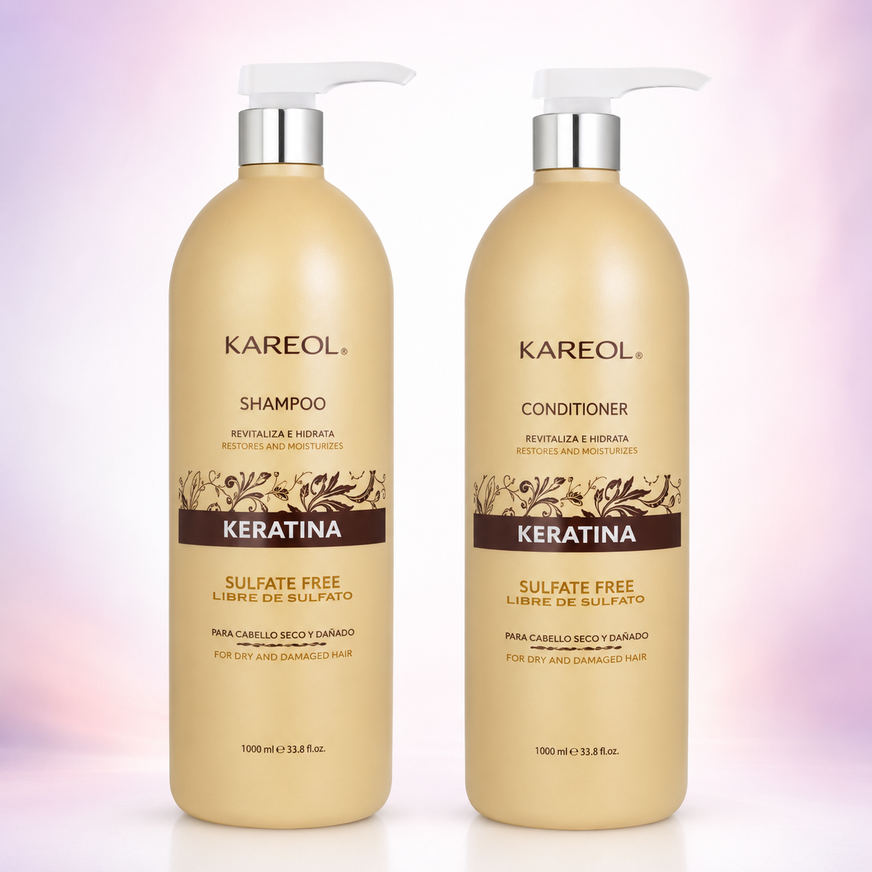 Kareol Keratina Kit 2 Piezas Shampoo y Acondicionador 1L para Cabello Seco y Dañado
