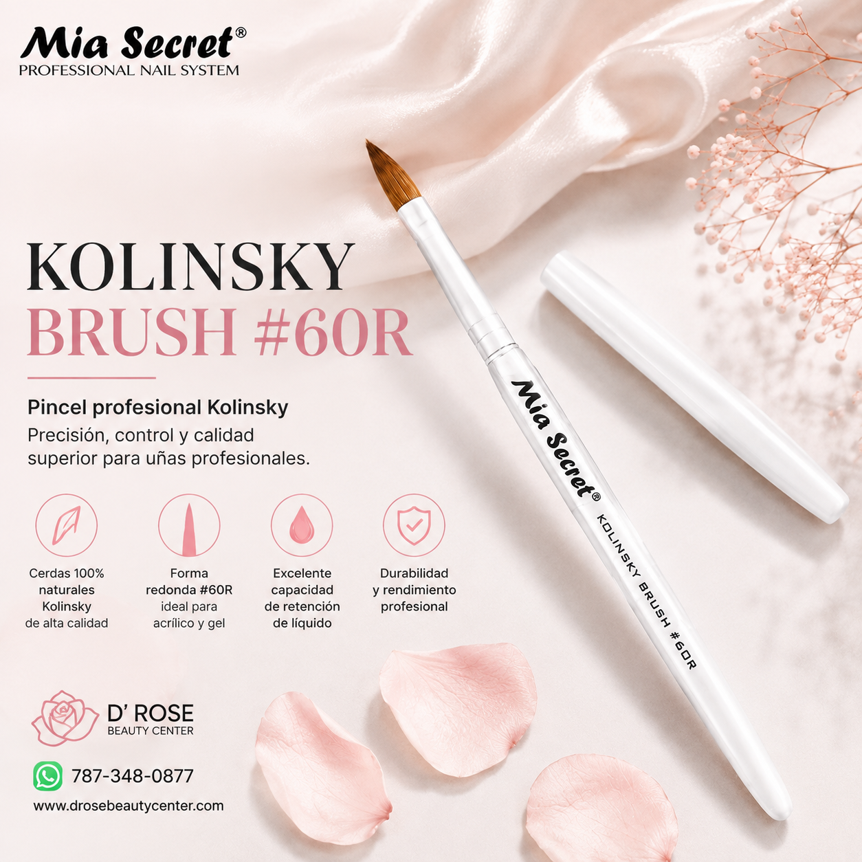 Mia Secret Kolinsky Brush #6 KNB-60R – Pincel Oval Profesional para Acrílico