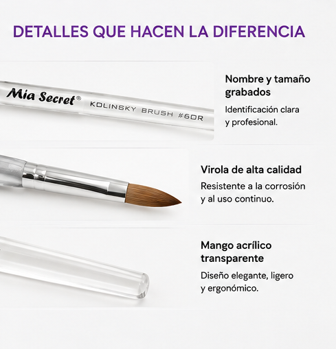Mia Secret Kolinsky Brush #6 KNB-60R – Pincel Oval Profesional para Acrílico