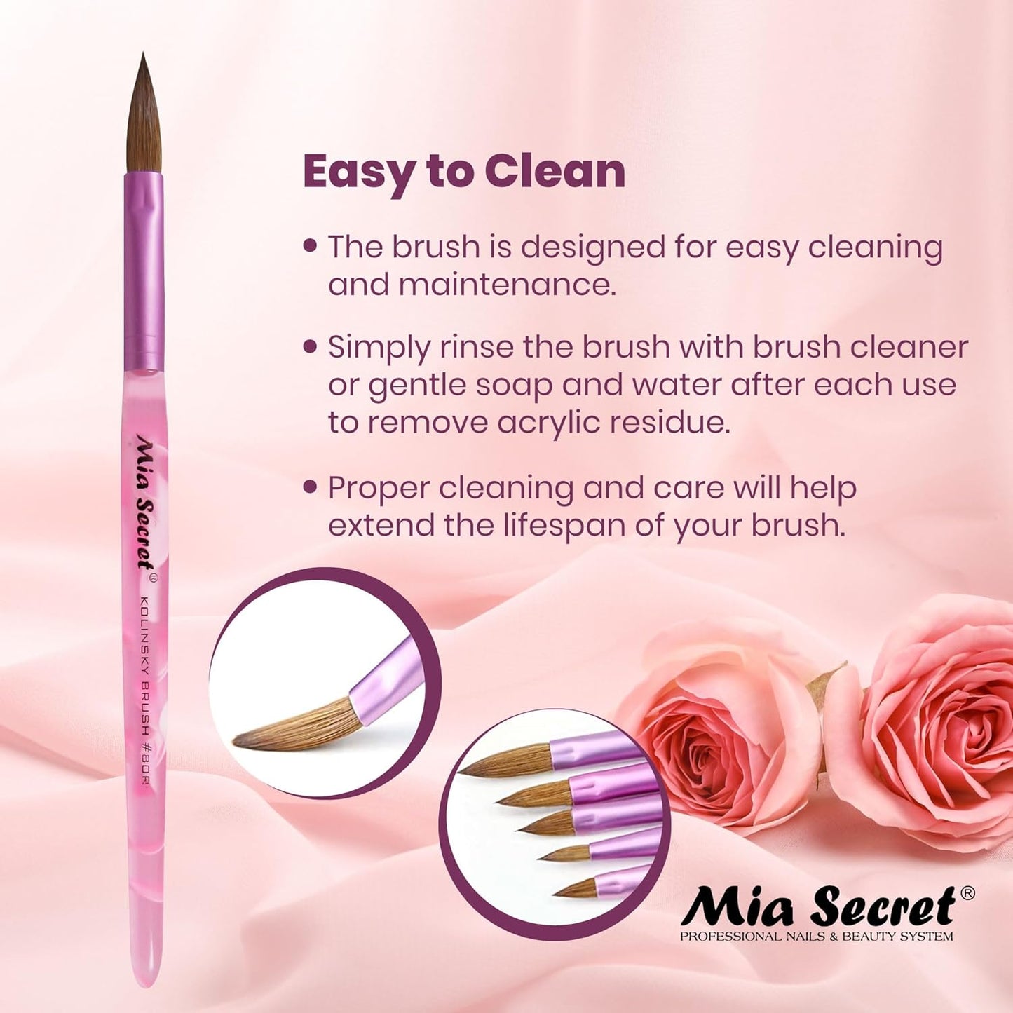 💅✨ Mia Secret® Pincel Kolinsky Profesional #8 KNB-8OR — Precisión Profesional para Uñas Acrílicas ✨💅