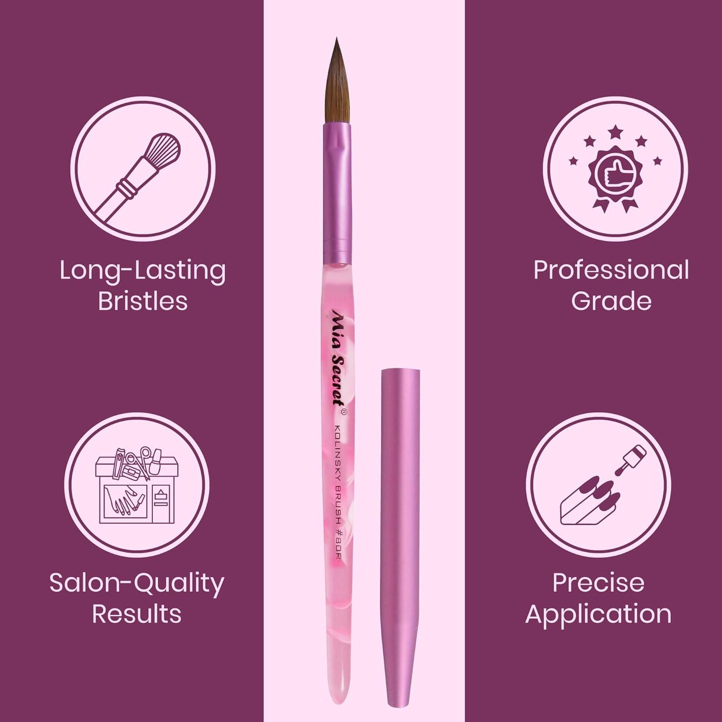 💅✨ Mia Secret® Pincel Kolinsky Profesional #8 KNB-8OR — Precisión Profesional para Uñas Acrílicas ✨💅