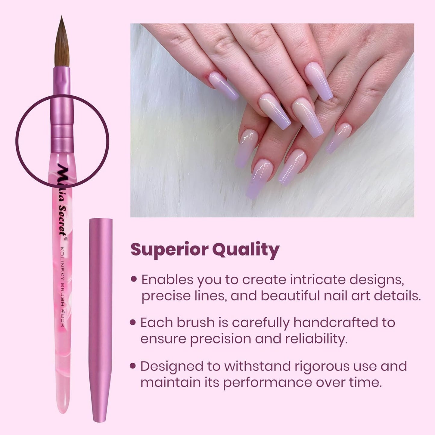 💅✨ Mia Secret® Pincel Kolinsky Profesional #8 KNB-8OR — Precisión Profesional para Uñas Acrílicas ✨💅