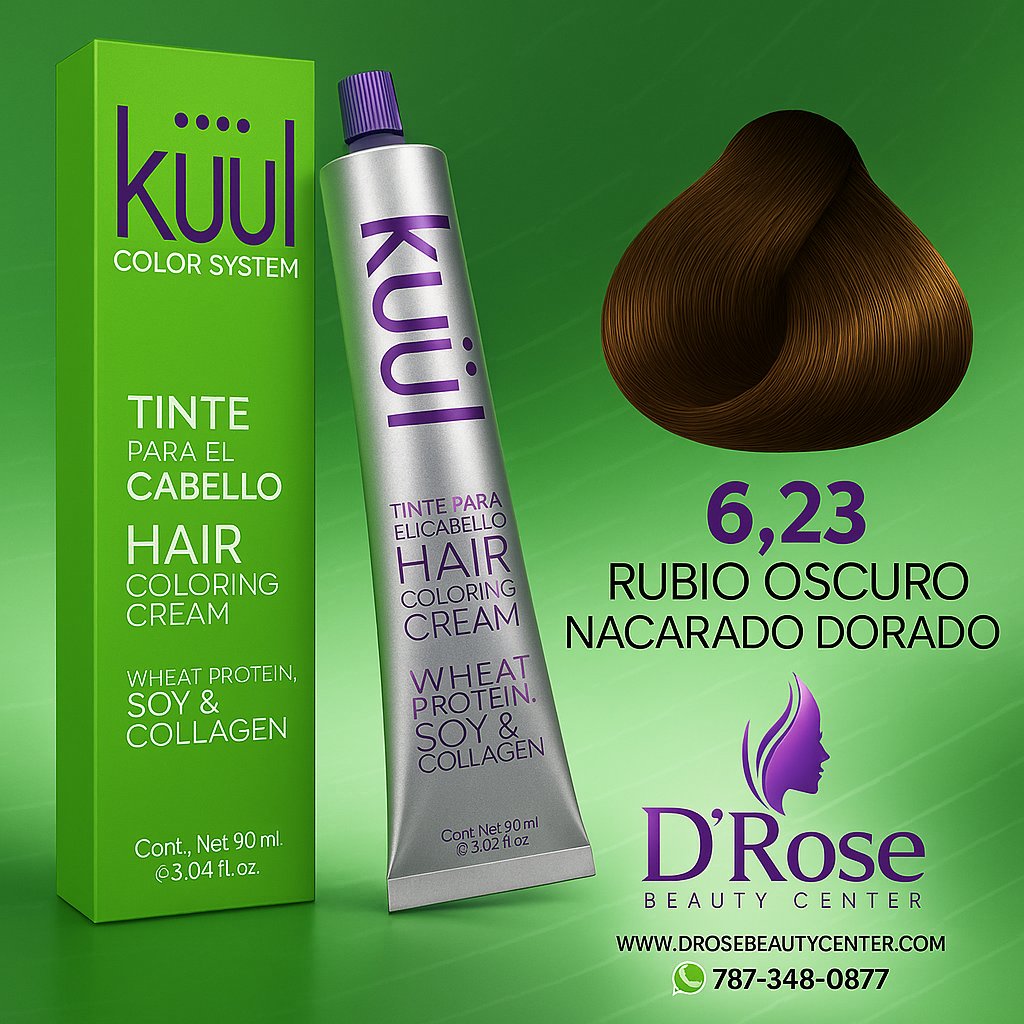 💇♀️ KUUL COLOR SYSTEM 6.23 RUBIO OSCURO NACARADO DORADO 3.04OZ