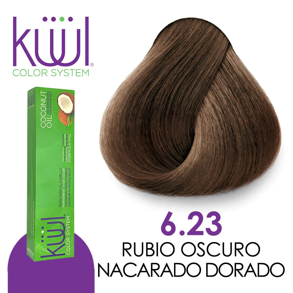 💇♀️ KUUL COLOR SYSTEM 6.23 RUBIO OSCURO NACARADO DORADO 3.04OZ