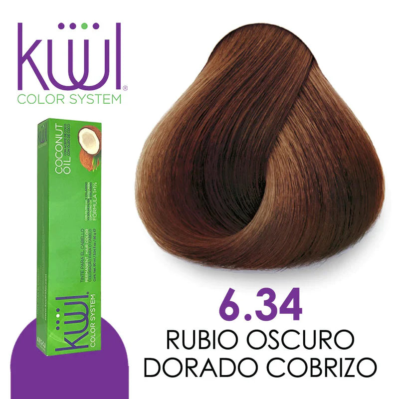 💇♀️ KUUL COLOR SYSTEM 6.34 RUBIO OSCURO DORADO COBRIZO 3.04OZ