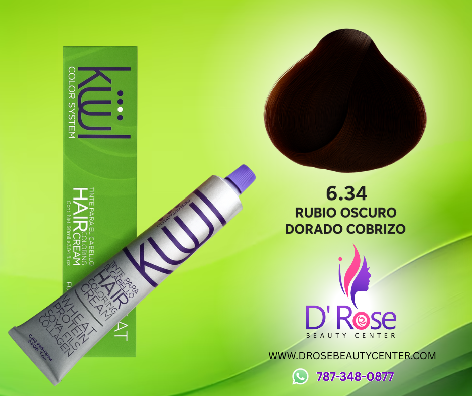 💇♀️ KUUL COLOR SYSTEM 6.34 RUBIO OSCURO DORADO COBRIZO 3.04OZ
