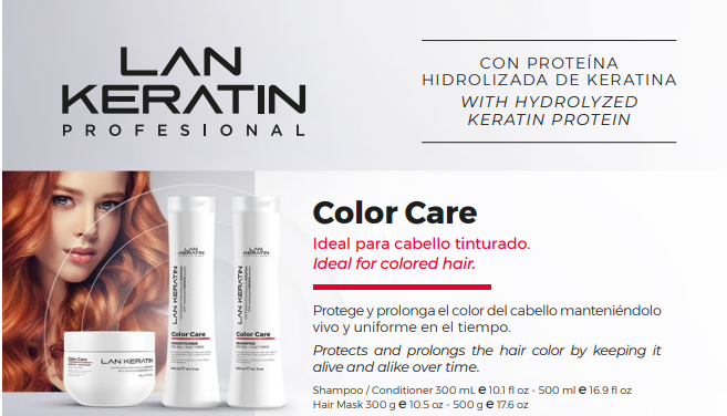LAN KERATIN Color Care Kit 3 Piezas Sin Sal – Shampoo, Acondicionador y Mascarilla