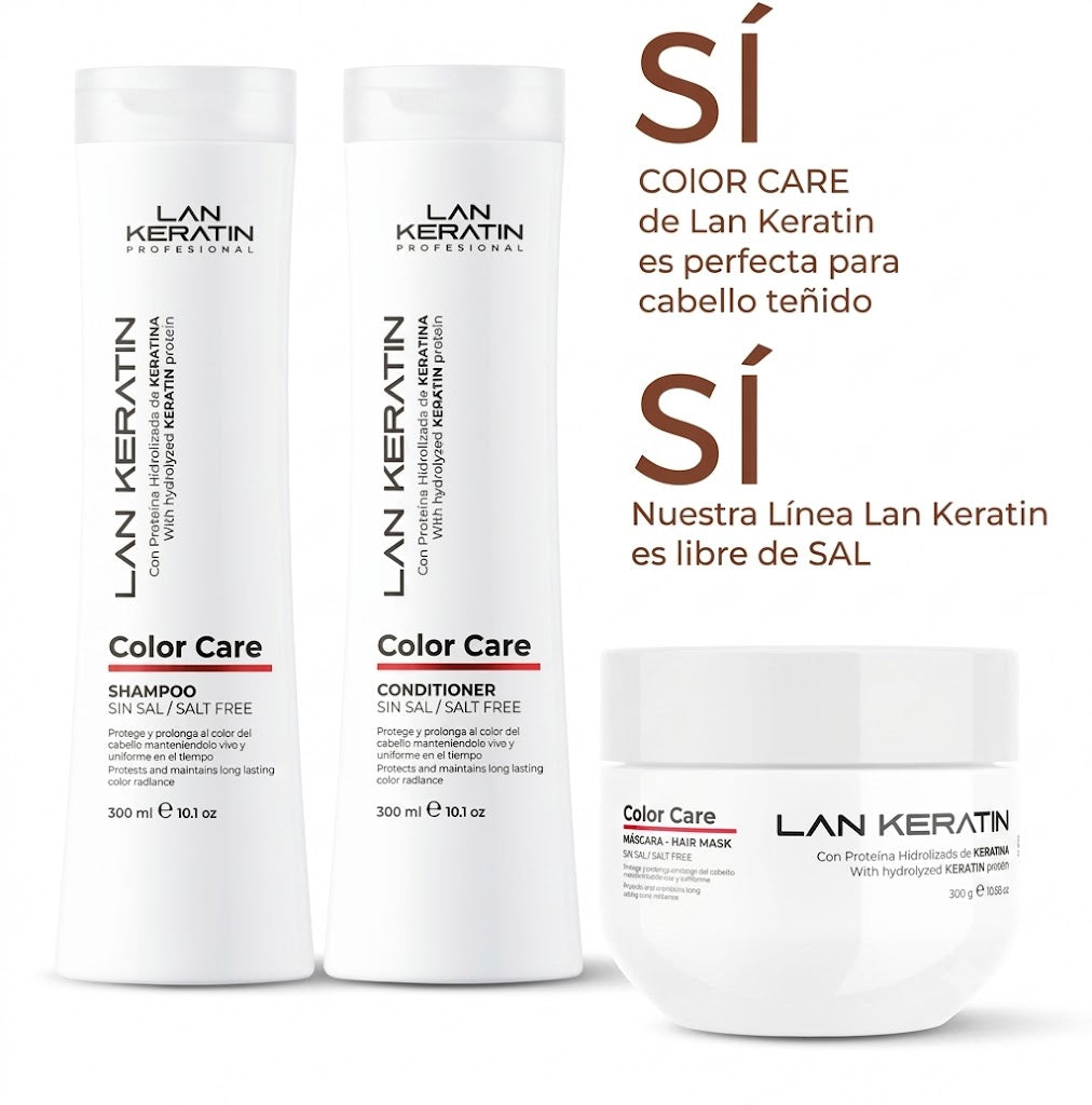 LAN KERATIN Color Care Kit 3 Piezas Sin Sal – Shampoo, Acondicionador y Mascarilla