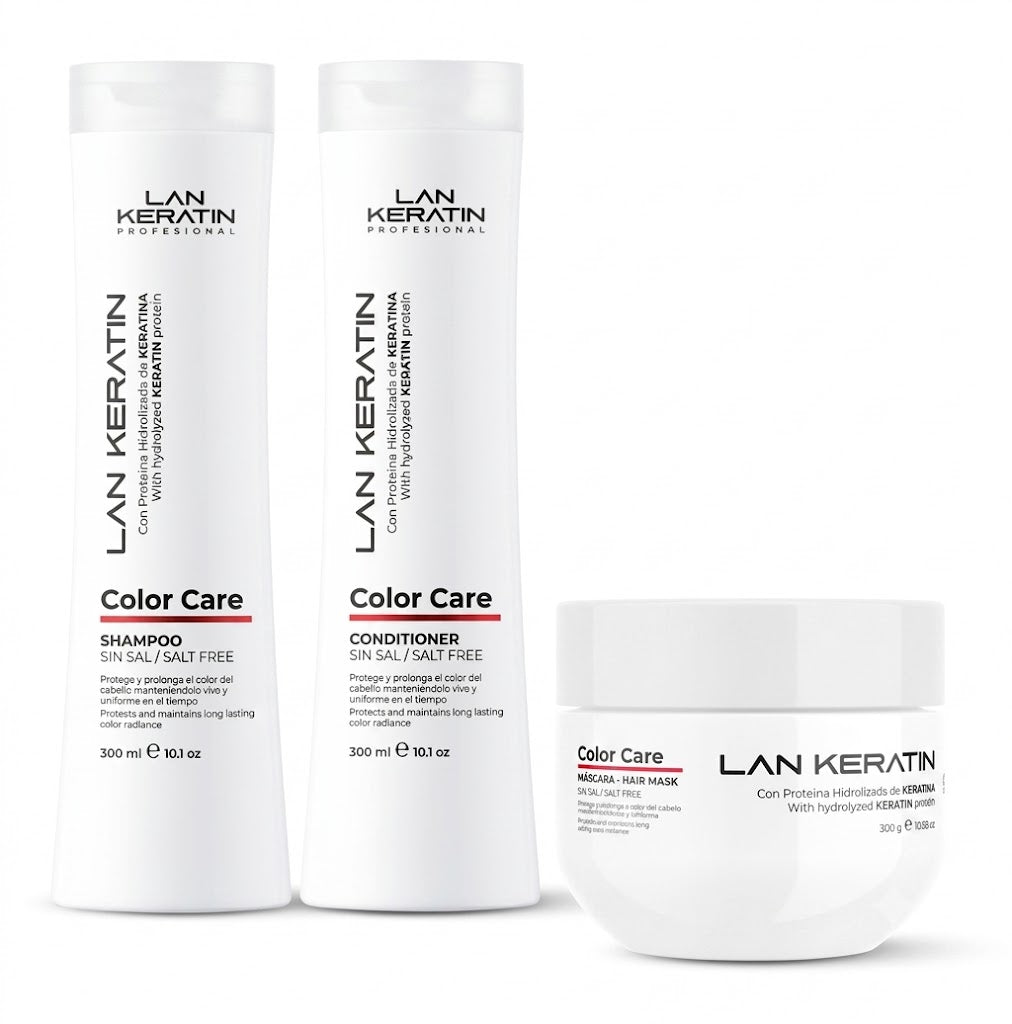 LAN KERATIN Color Care Kit 3 Piezas Sin Sal – Shampoo, Acondicionador y Mascarilla