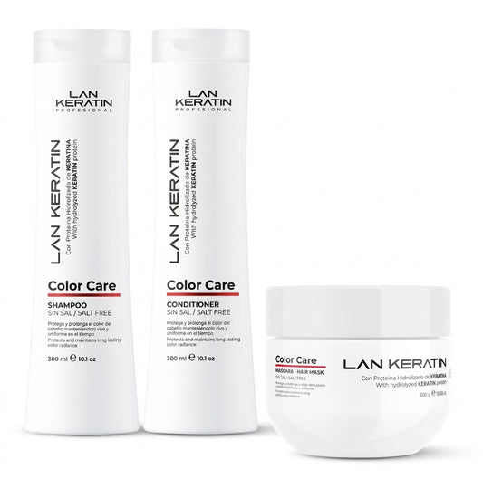 LAN KERATIN Color Care Kit 3 Piezas Sin Sal – Shampoo, Acondicionador y Mascarilla