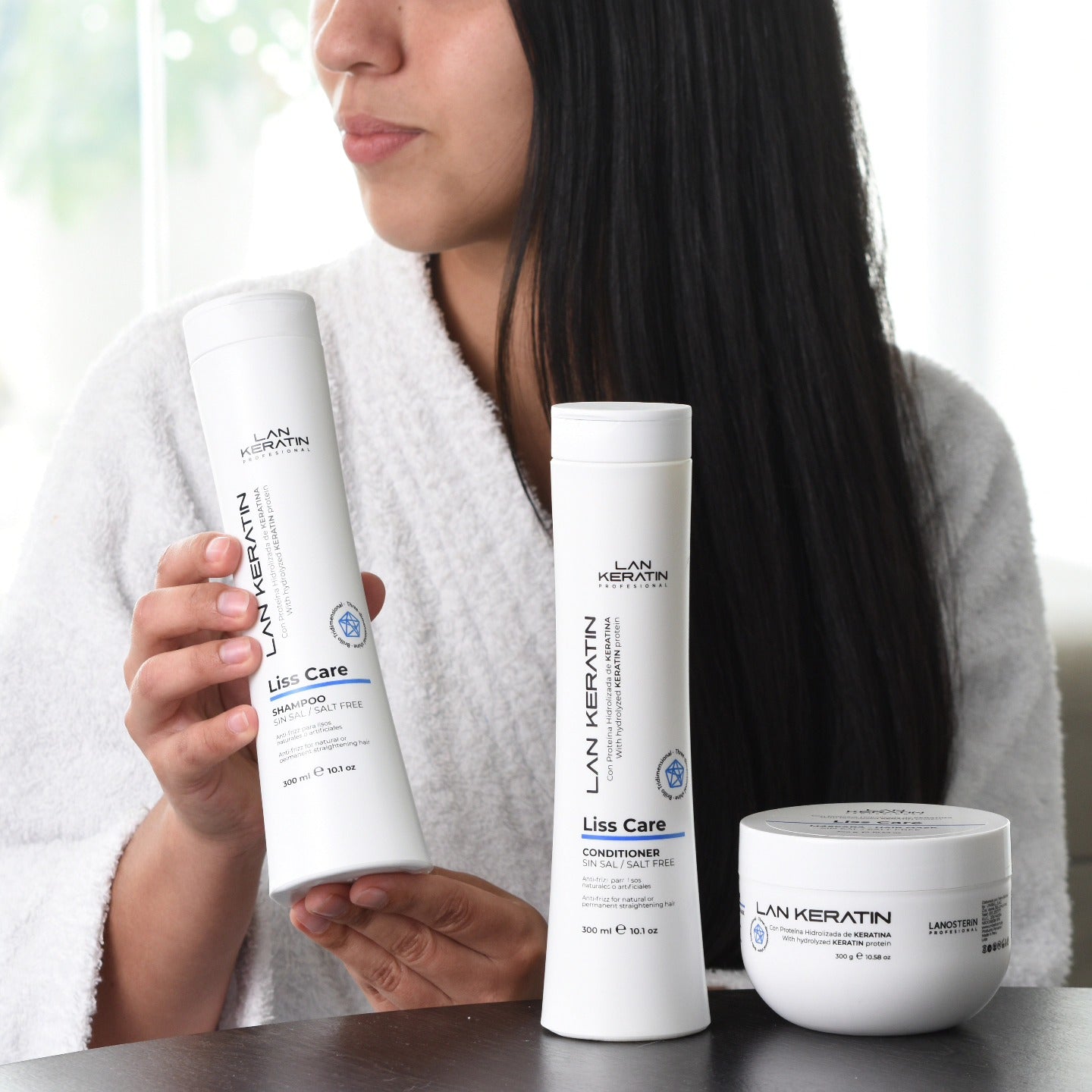 LAN KERATIN Liss Care Kit 3 Piezas Sin Sal – Shampoo, Acondicionador y Mascarilla