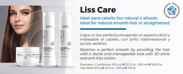 LAN KERATIN Liss Care Kit 3 Piezas Sin Sal – Shampoo, Acondicionador y Mascarilla