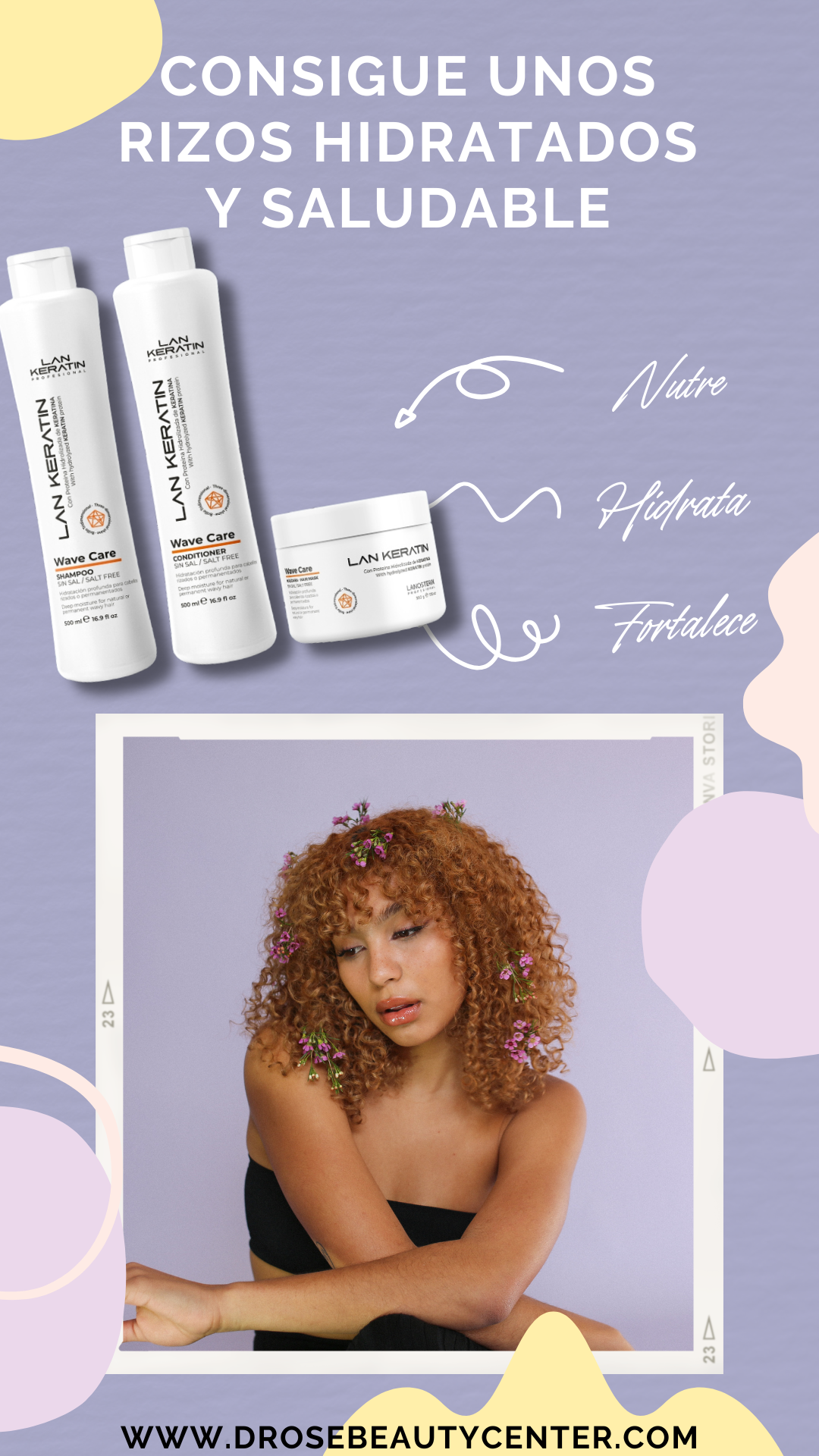 LAN KERATIN Wave Care Kit 3 Piezas Sin Sal – Shampoo, Acondicionador y Mascarilla