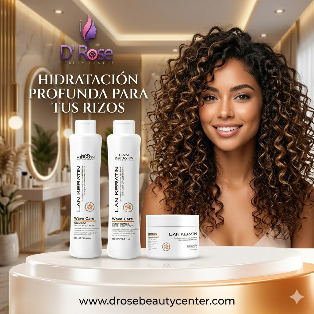 LAN KERATIN Wave Care Kit 3 Piezas Sin Sal – Shampoo, Acondicionador y Mascarilla