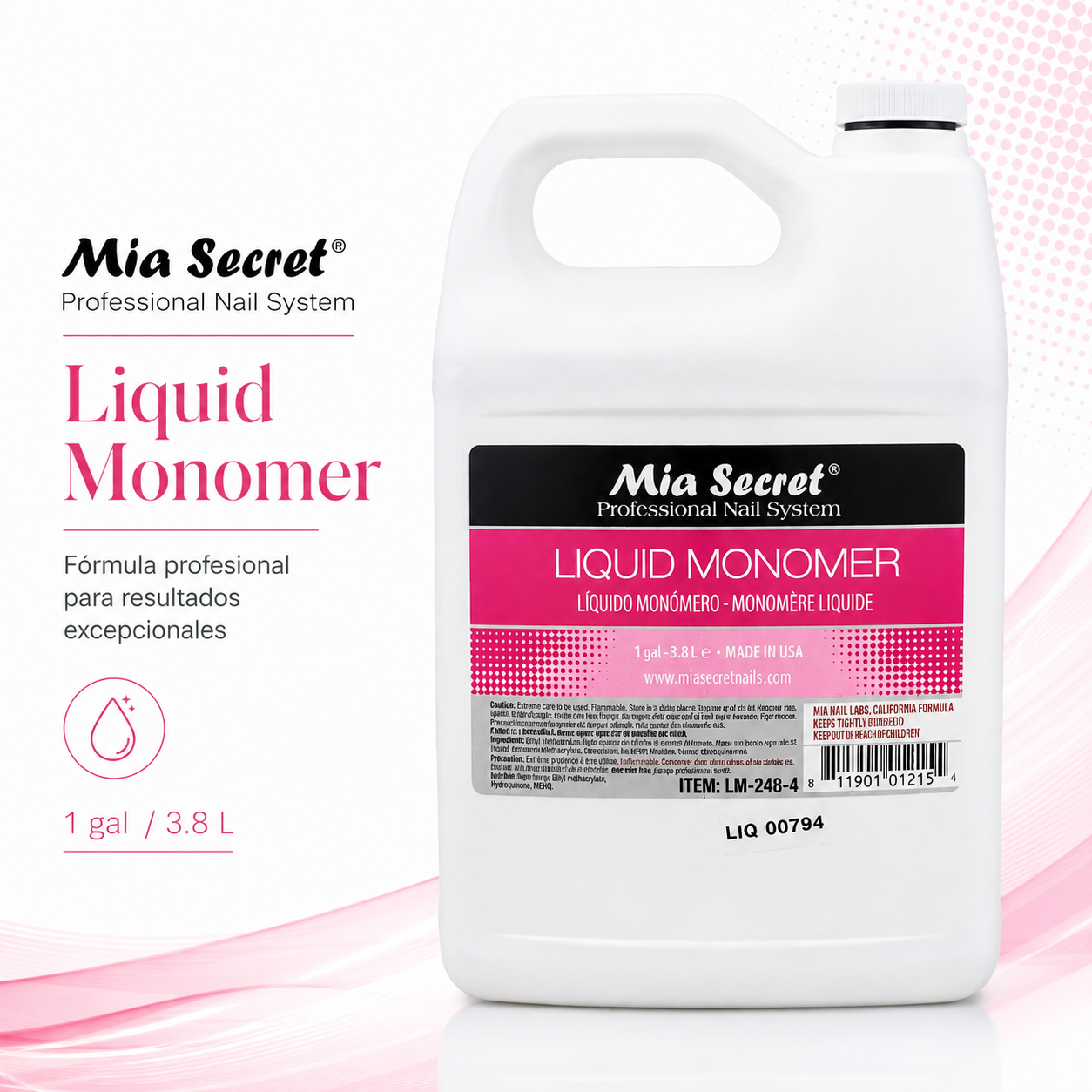 Mia Secret Liquid Monomer Profesional 1 Galón 3.8 L LM-248-4 – Sin MMA