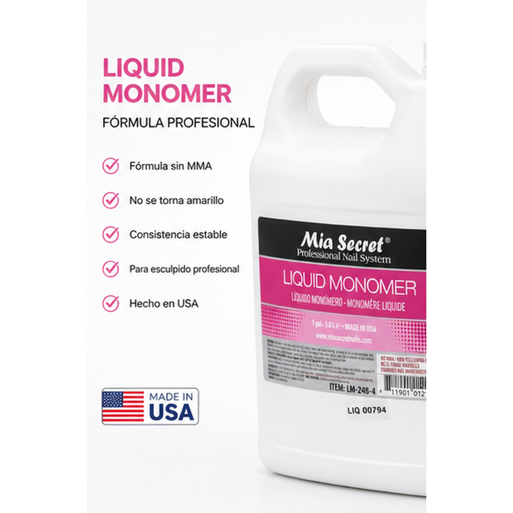 Mia Secret Liquid Monomer Profesional 1 Galón 3.8 L LM-248-4 – Sin MMA