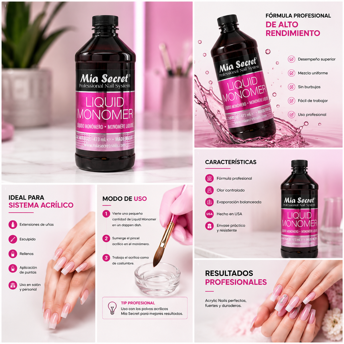 Mia Secret Liquid Monomer LM-248 32 oz (946 mL) – Monómero Profesional para Uñas Acrílicas