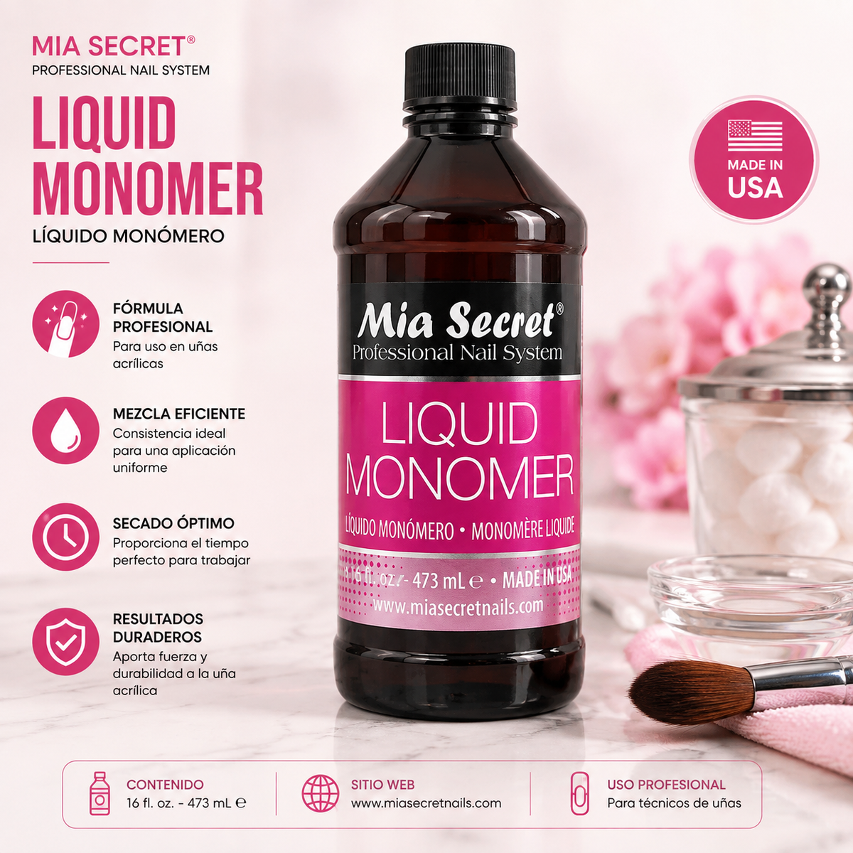 Mia Secret Liquid Monomer LM-248 32 oz (946 mL) – Monómero Profesional para Uñas Acrílicas
