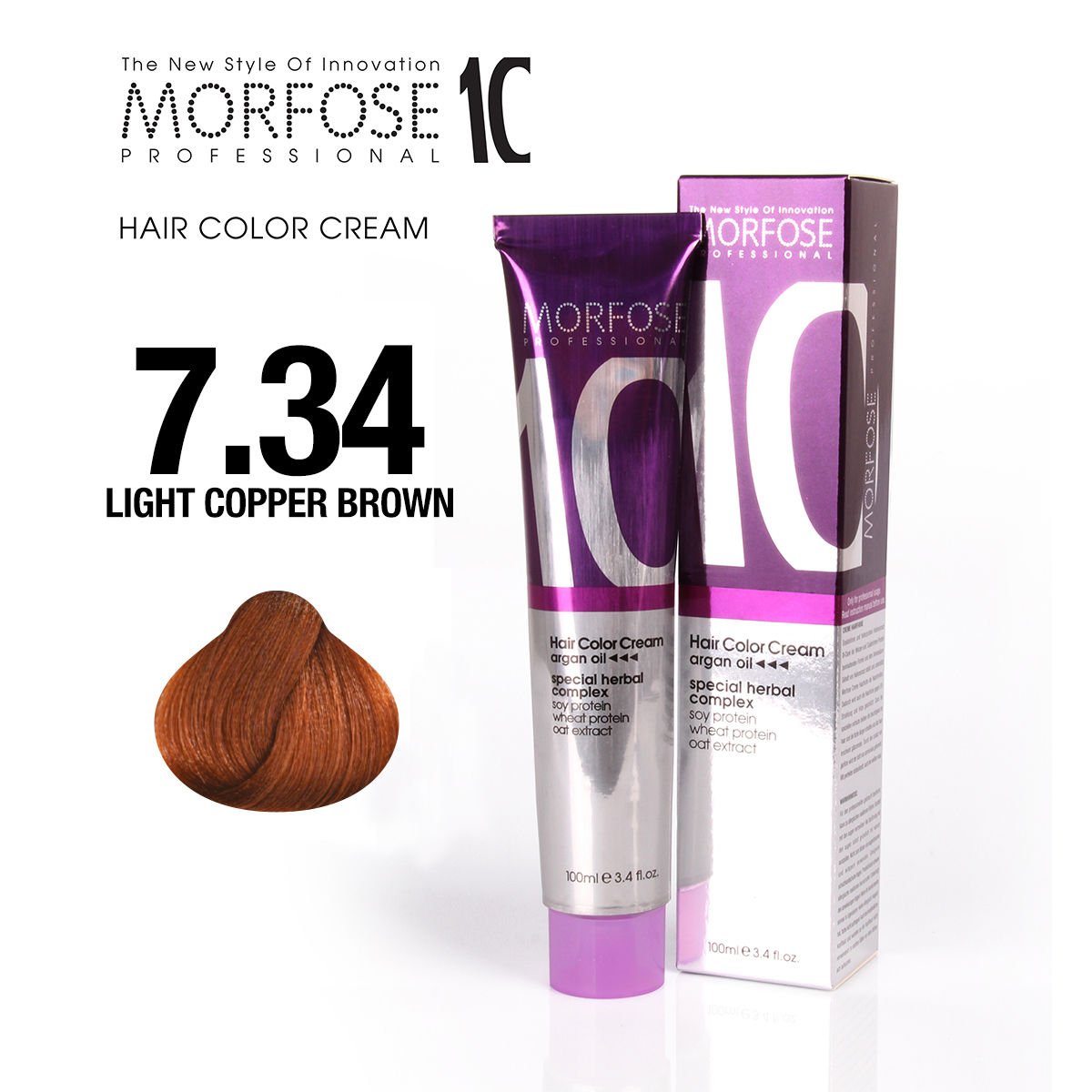 MORFOSE 10 HAIR COLOR CREAM 7.34 LIGHT COPPER BROWN 3.38OZ M1035OZ734