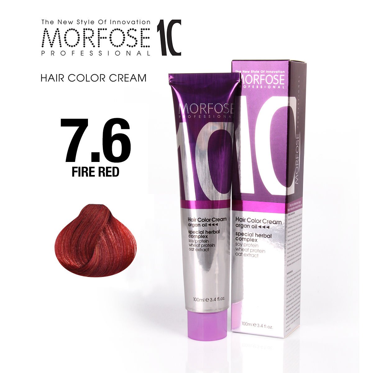 MORFOSE 10 HAIR COLOR CREAM 7.6 FIRE RED 3.38OZ M1035OZ76