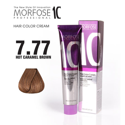 Morfose 10 Hair Color Cream 7.77 – Warm Caramel Brown | Tinte Nutritivo con Aceites Naturales | 100 ml