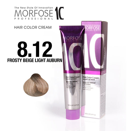 Morfose 10 Hair Color Cream 8.12 – Light Ash Blonde Iridescent | Tinte Profesional con Aceite de Argán | 100 ml