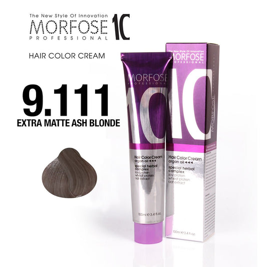 MORFOSE 10 HAIR COLOR CREAM 9.111 EXTRA MATTE VERY LIGHT ASH BLONDE 3.38OZ M1035OZ9111