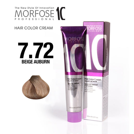 Morfose 10 Hair Color Cream 7.72 – Blonde Brown Iridescent | Tinte Profesional con Aceite de Argán | 100 ml