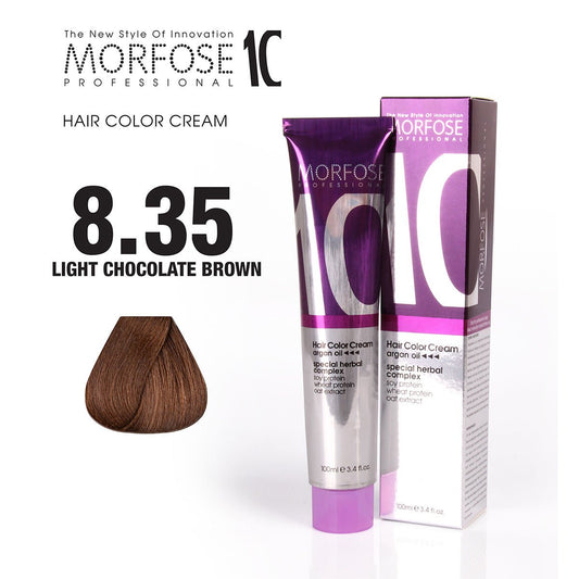MORFOSE 10 Hair Color Cream 8.35 Light Chocolate Brown – Tinte Nutritivo Profesional 100 ml