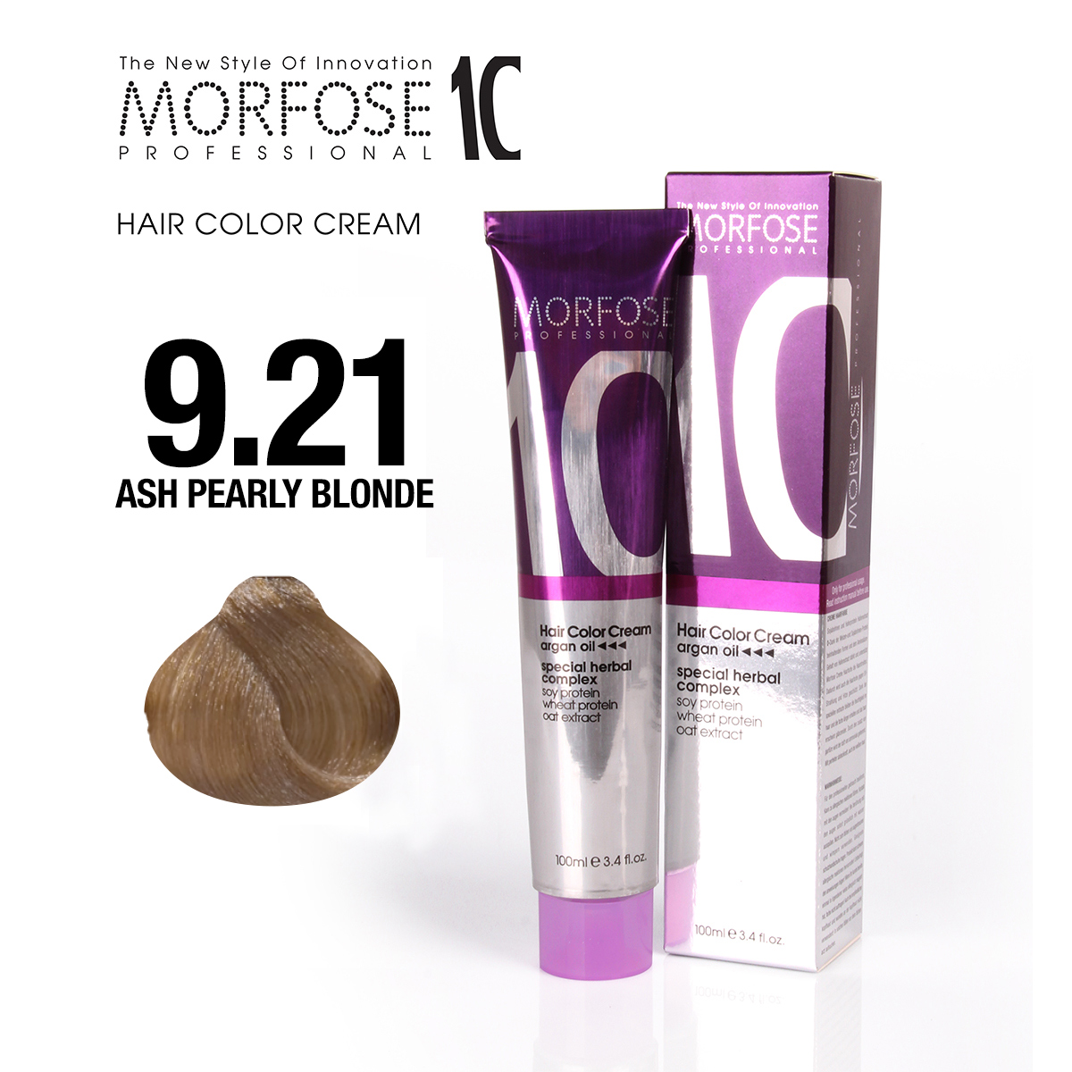 MORFOSE 10 Hair Color Cream 9.21 – Very Light Ash Blonde Iridescent (100 ml) | Tinte Profesional Sin Amoníaco con Aceite de Argán