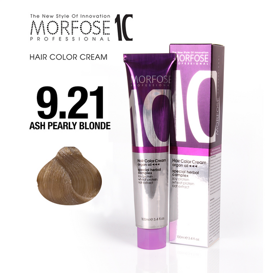 MORFOSE 10 Hair Color Cream 9.21 – Very Light Ash Blonde Iridescent (100 ml) | Tinte Profesional Sin Amoníaco con Aceite de Argán