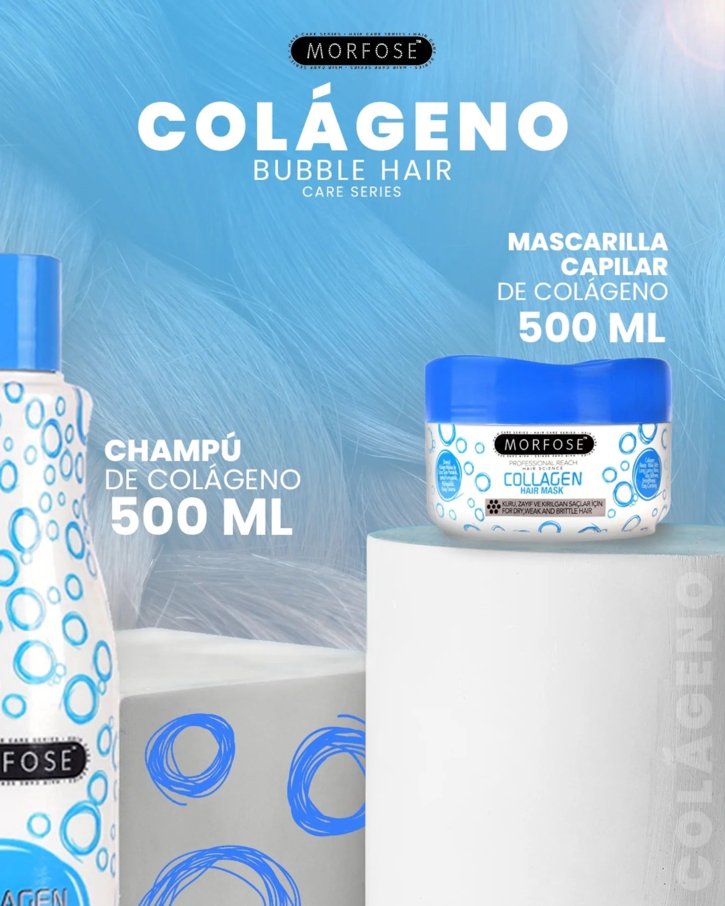 MORFOSE PROFESSIONAL COLÁGENO HAIR KIT 3PC – Shampoo 500ml + Hair Mask 250ml + Two Phase Conditioner 7.4oz (MCK3)