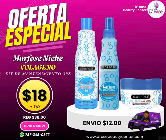 MORFOSE PROFESSIONAL COLÁGENO HAIR KIT 3PC – Shampoo 500ml + Hair Mask 250ml + Two Phase Conditioner 7.4oz (MCK3)
