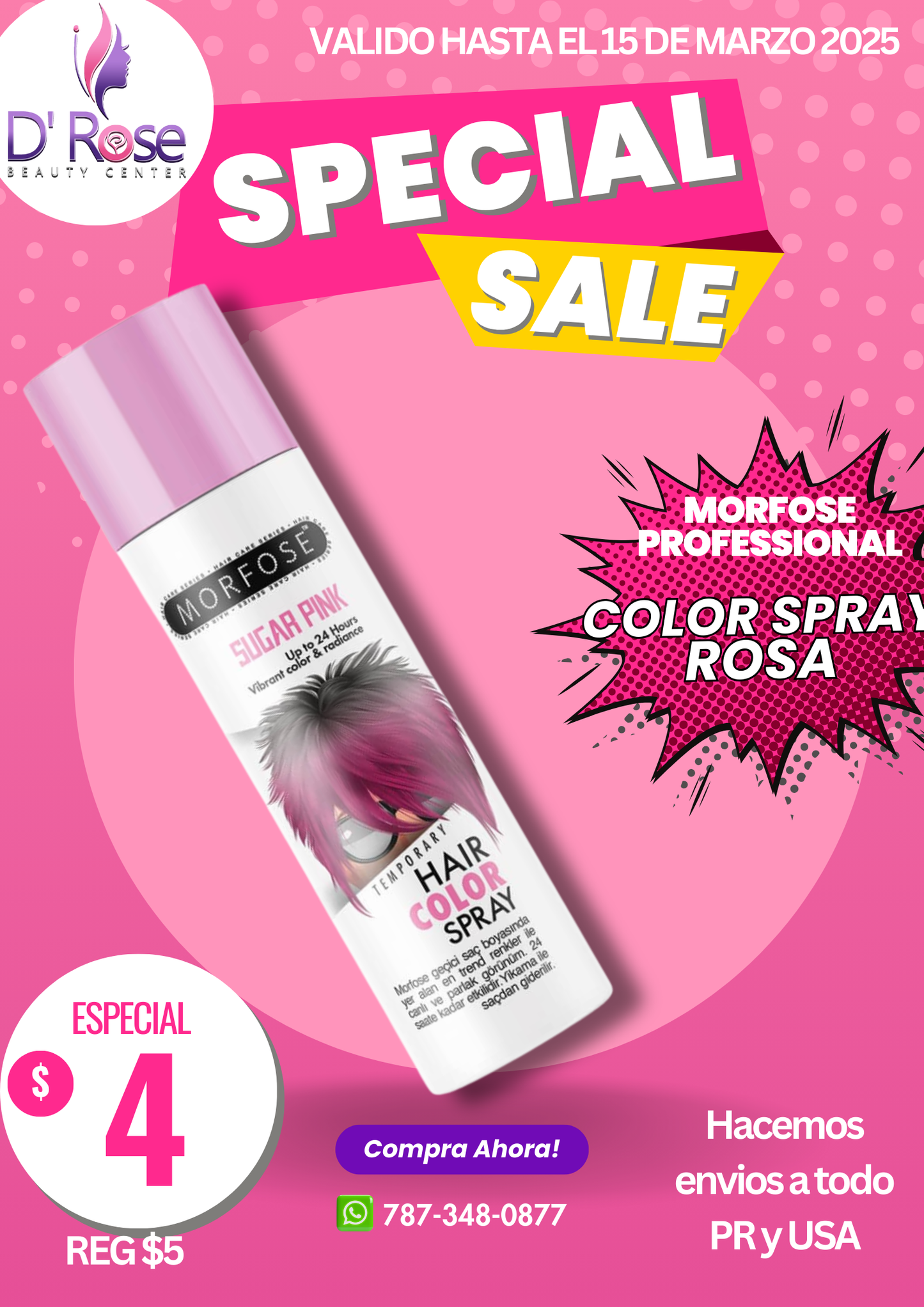 MORFOSE PROFESSIONAL HAIR COLOR SPRAY PINK 5.07OZ MGMSP1