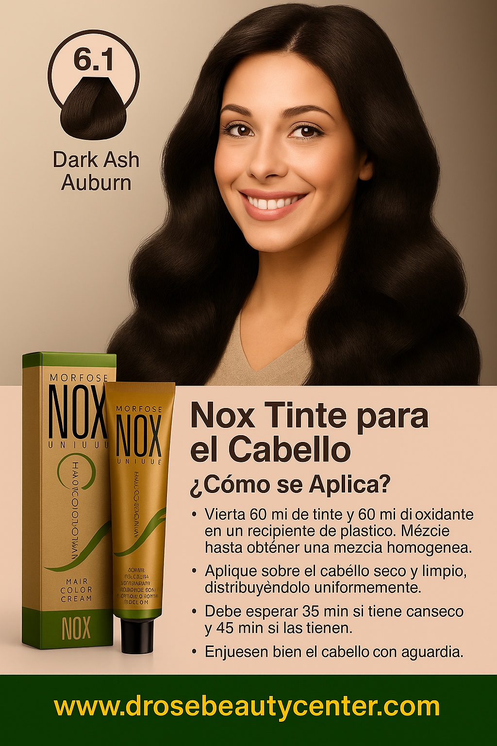 MORFOSE NOX 6.1 DARK ASH AUBURN Crema de Coloración Profesional – 2.11 OZ (60 ml)
