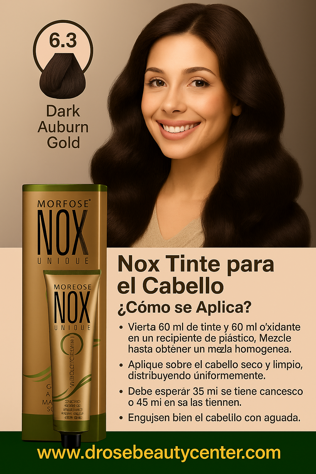 MORFOSE NOX 6.3 DARK AUBURN DORÉ Crema de Coloración Profesional – 2.11 OZ (60 ml)