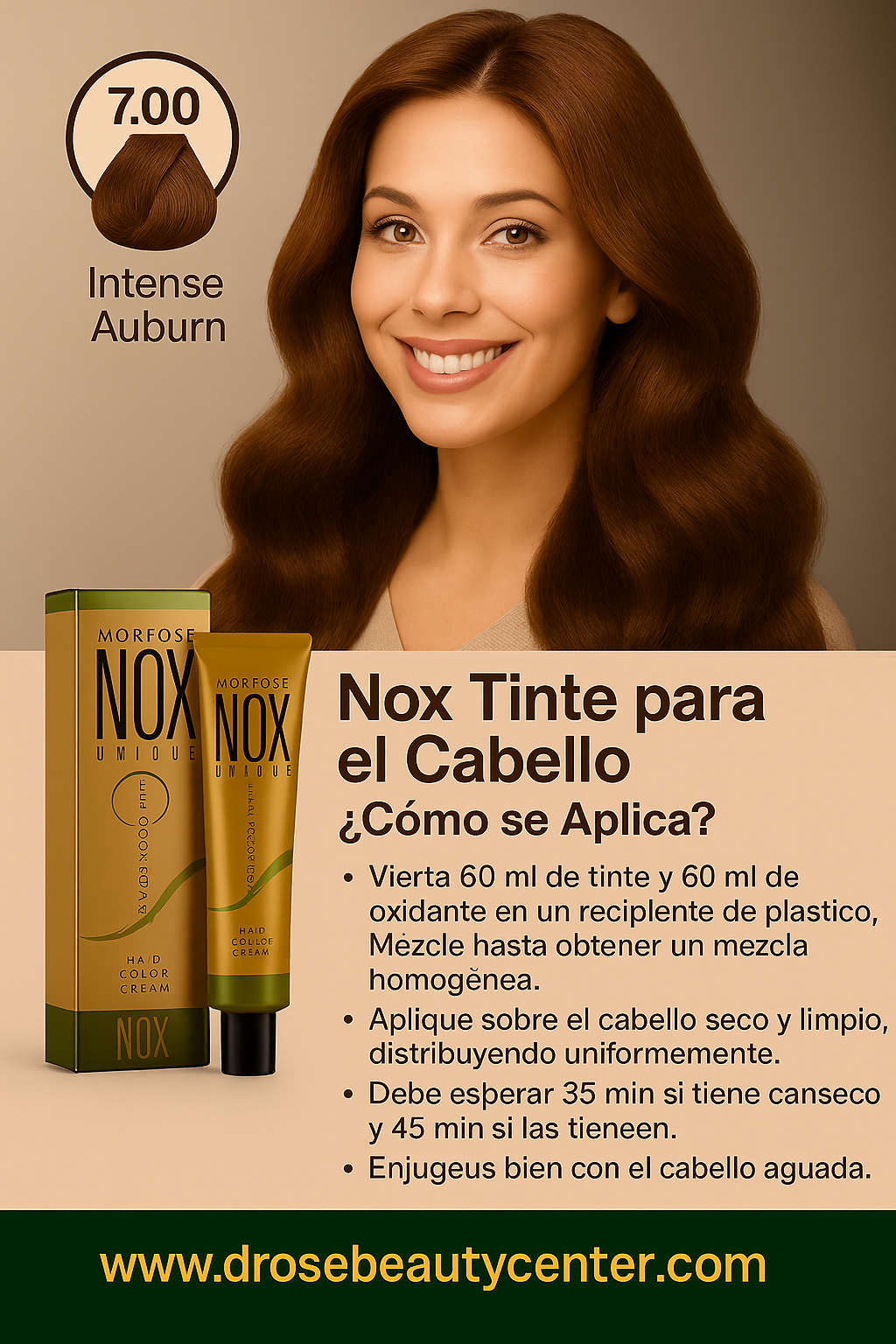 MORFOSE NOX 7.00 INTENSE AUBURN Crema de Coloración Profesional – 2.11 OZ (60 ml)