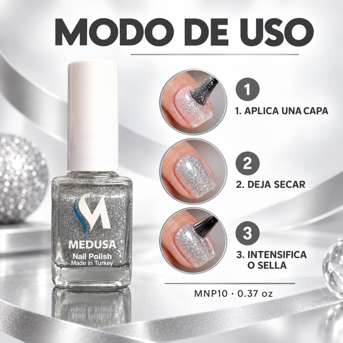 Medusa Esmalte Plateado Glitter MNP10 0.37 oz